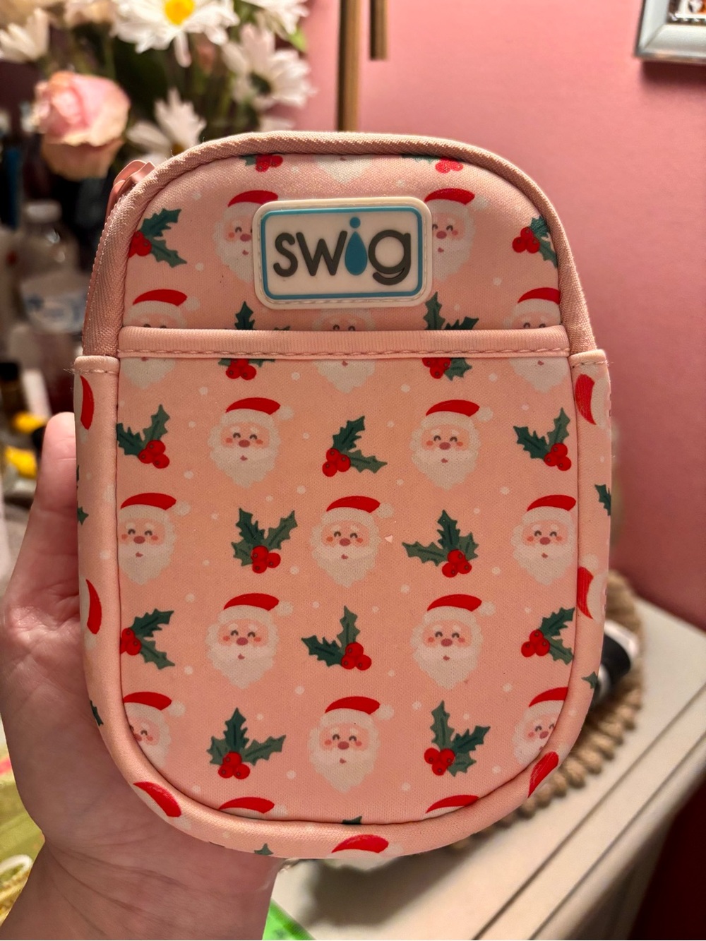Swig Pink Santa Holiday Mini Pouch